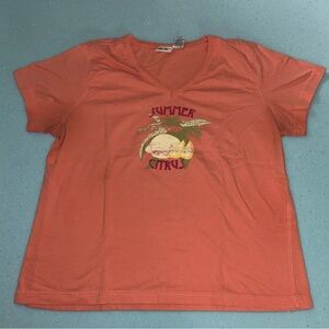 Cherokee Orange “Summer Citrus” V-neck shirt. Size XL.